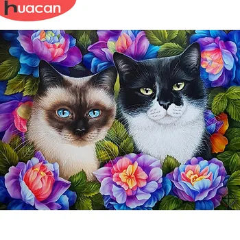 

HUACAN 5D Diamond Painting Cat Flower Home Decoration Handcraft Art Kits Full Square Drill Embroidery Rhinestone Picture