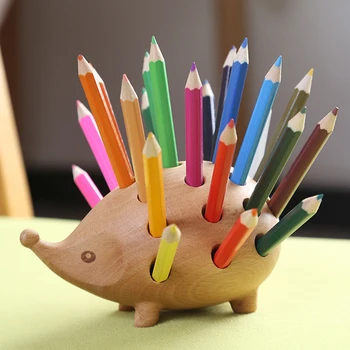 

Solid Wood Hedgehog Pen Holder Desk Supplies Nordic Personality Simple Creative Fashion Office Stationery Desktop Storage Box