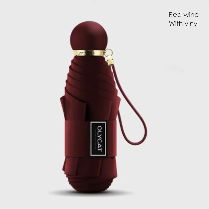 Olicatbrand карманный мини Ультрафиолетовый складной зонт для женщин тонкое стекло волокно Солнечный и Зонт от дождя - Цвет: red wine with vinyl