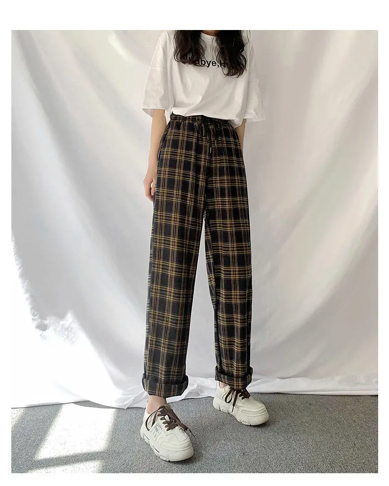 HOUZHOU Checked Black Loose Pants Women2020 Korean Style Plus Size Joggers Women Pants in a Cage For Trousers Women