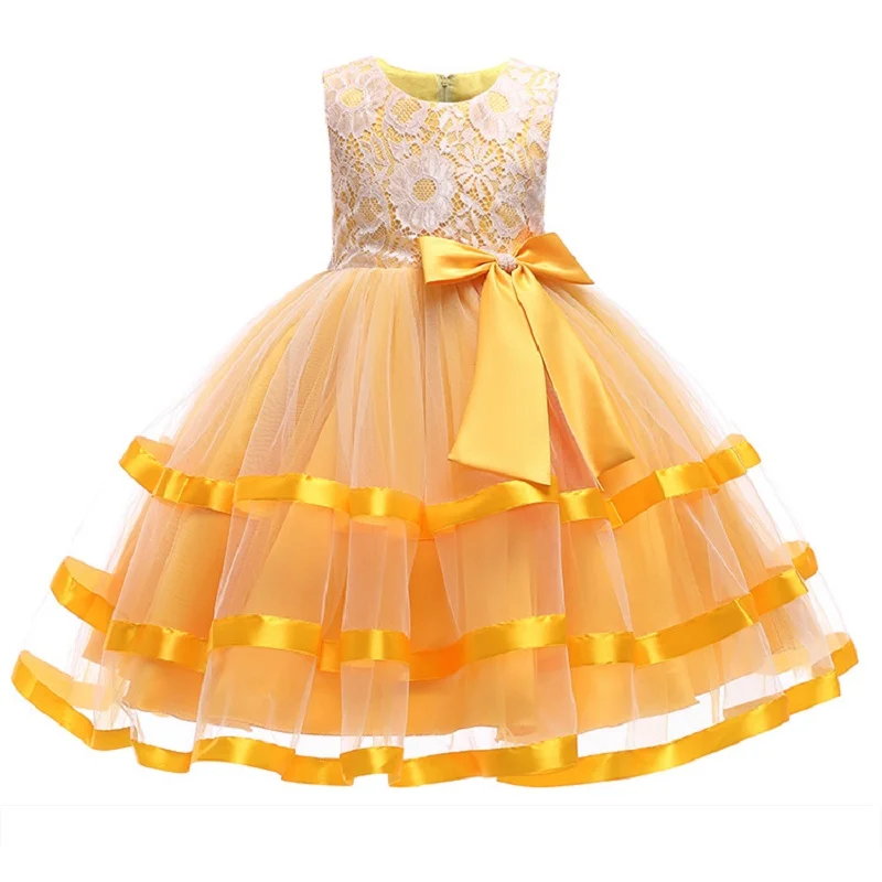 Детское Цветочное платье для девочек, кружевное нарядное платье-пачка принцессы, платье для девочки 2, 4, 6, 7, 8, 10 лет, вечеринка дня рождения событие, платье для выпускного вечера - Цвет: Yellow