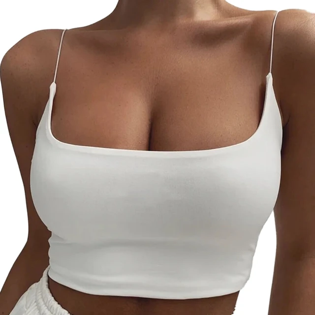 Women's Spaghetti Strap Crop Top in Milk Fiber Silk | All-Match Sleeveless  Cami Tank