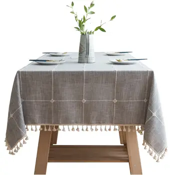 

Tablecloth Plaid Solid Decorative Linen Waterproof Oilproof Rectangular Wedding Dining Table Cover Tea Table Cloth With Tassels