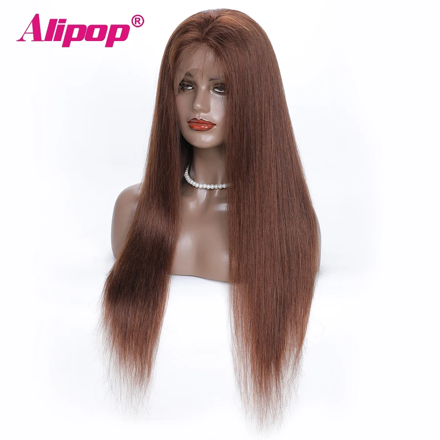 Brazilian Straight 13x6 Lace Front wigs Colored Human hair wigs Pre Plucked with Baby hair 100% Non Remy hair wig #2 #4 ALIPOP  (6)