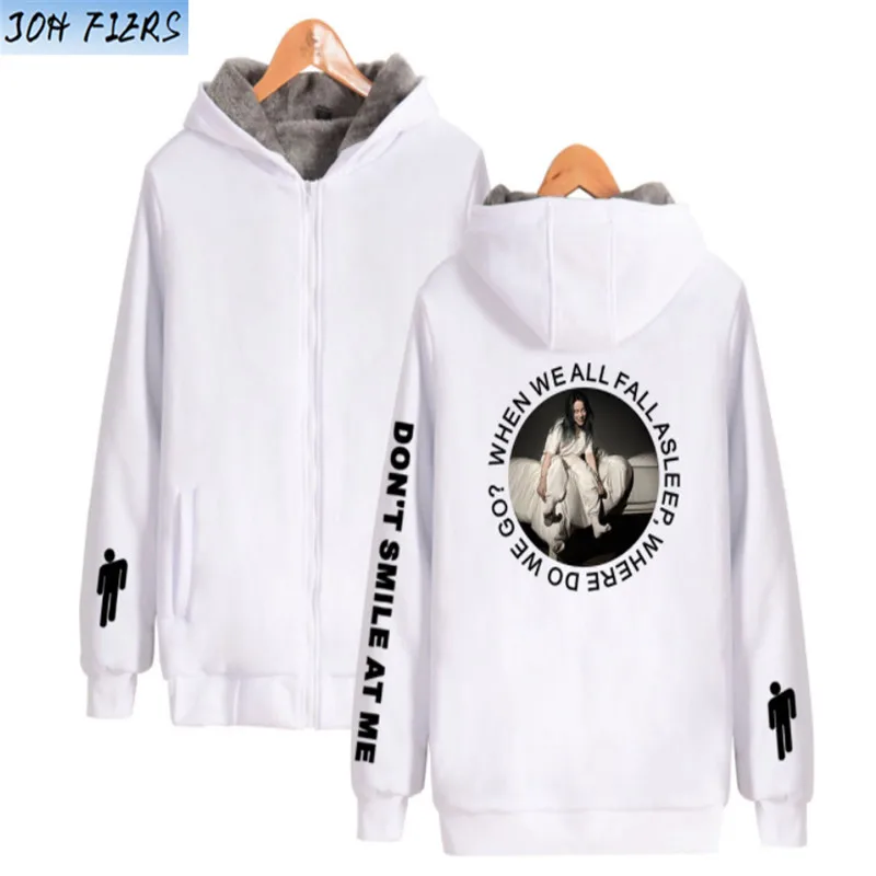 Billie Eilish, Мужская утолщенная толстовка с капюшоном, толстовка, зима, женские толстовки на молнии, винтажное пальто, высокое качество, забавная мужская куртка - Цвет: white1