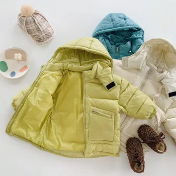 

Winter Kids Down Jacket Girls Windproof Warm White Duck Down Coat Kids Boys Hooded Outerwear Solid Children Parkas Tops Clothes