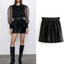 Шикарные черные юбки женские атласные сзади мини-юбка на молнии faldas mujer moda Мода ropa mujer