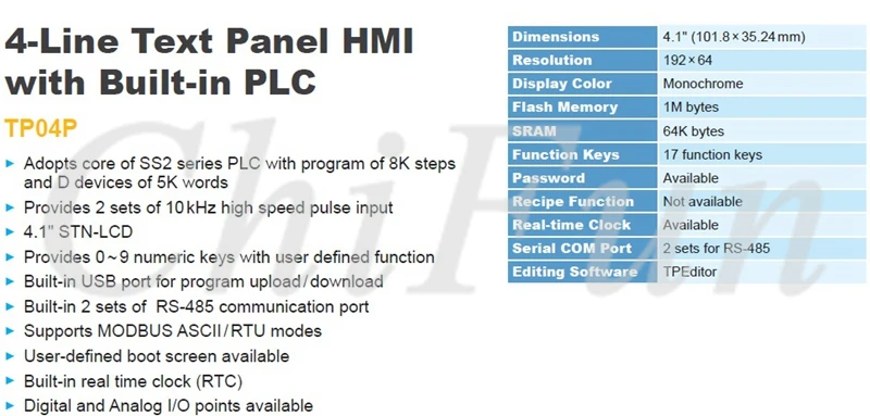 Delta TP04P-32TP1R Text Panel HMI with built-in PLC Digital input/output module