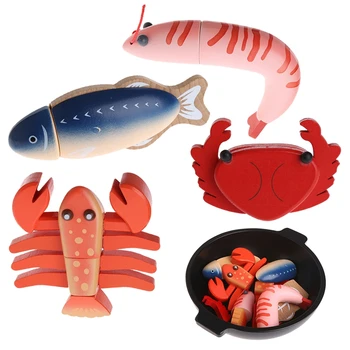 

Wooden Cutting Sea Food Chopping Pretend Play Educational Toy Gift For Kid Baby F3ME