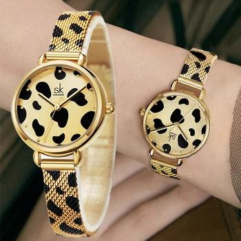 Unikalne Leopard damskie złote zegarki prosty minimalizm bardzo cienkie modne damskie zegarki na co dzień luksusowa tarcza złote panie zegar tanie i dobre opinie shengke QUARTZ NONE Klamra z haczykiem CN (pochodzenie) STAINLESS STEEL 3Bar Moda casual 10mm ROUND 6 5mm Odporna na wstrząsy
