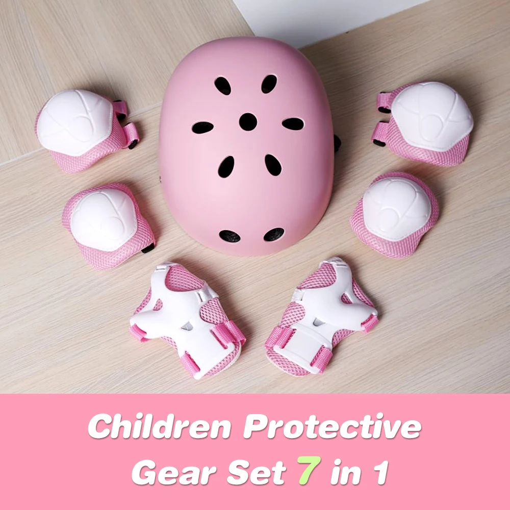 7 in 1 Children Protective Gear Set Adjustable Helment Elbow Wrist Pads Knee Brace Support for Kids Skateboard Scooter Skating | Спорт и