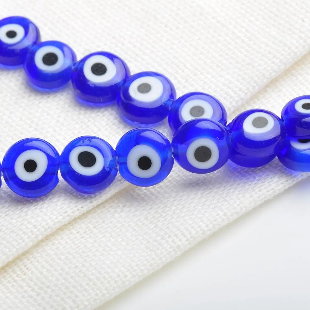 50pcs 8mm Coin Shape Deep Blue Millefiori Glass Loose Beads for Jewelry Making 