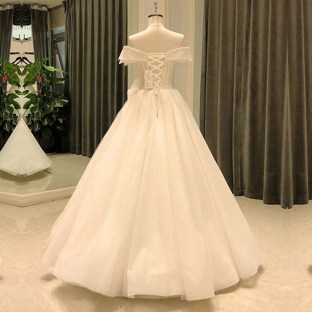 SL-6824 wedding dress 2021 elegant off shoulder short sleeve crystal bridal bow wedding gowns for bride dress woman 2