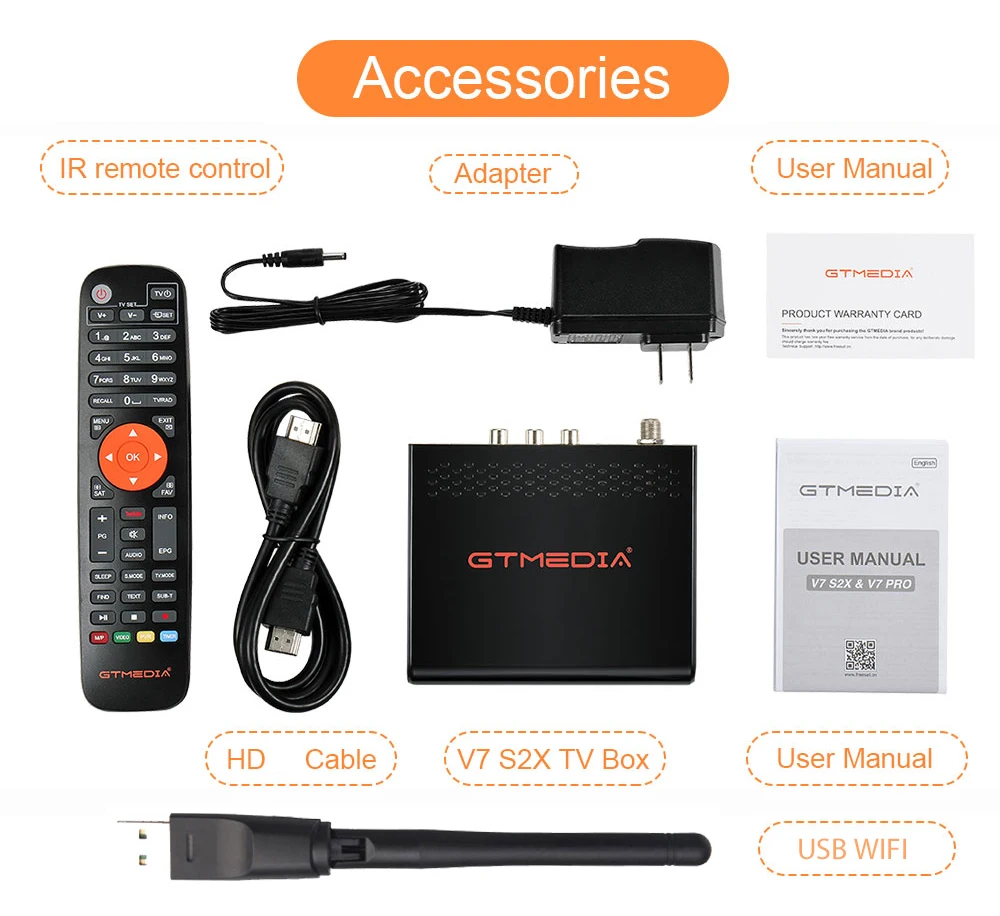 DVB-S2 Gtmedia V7 S2X Satellite receiver 1080P DVB-S2 Upgraded by Gtmedia V7S HD Include USB Wifi Gtmedia V7S2X with free gift