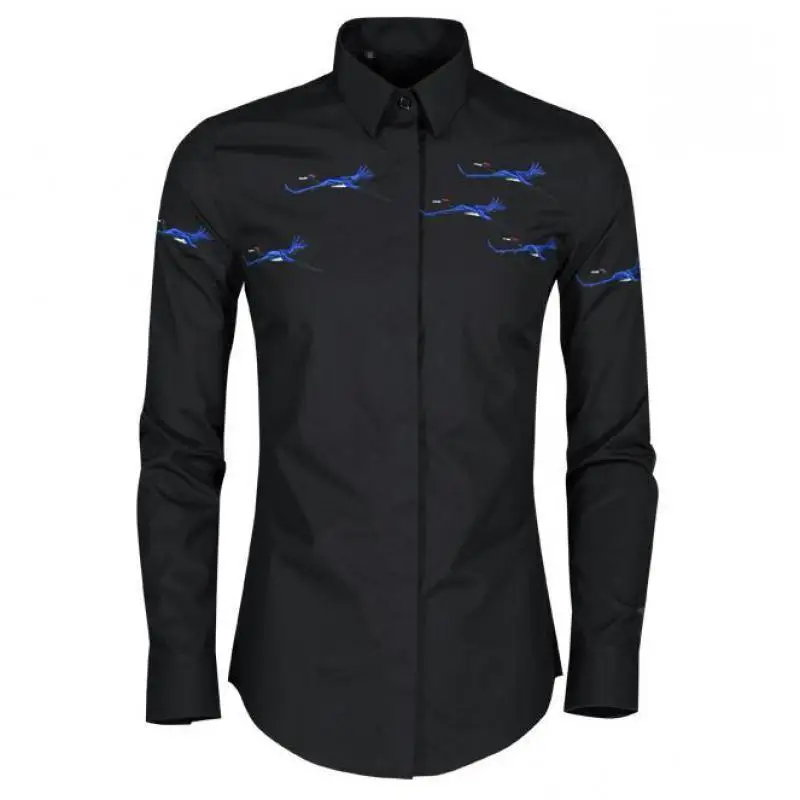 

Men Plus Size 4xl Luxury Flying Crane Embroidery Long Sleeve Dress Fashion Mens Shirts Casual Slim Fit