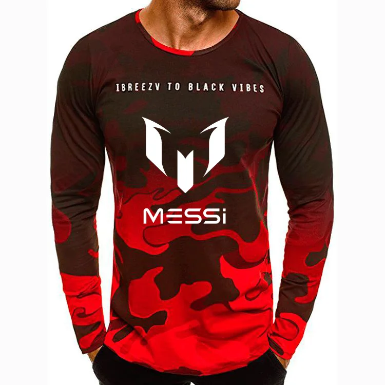 201 Мужская футболка с длинным рукавом "Барселона Месси", камуфляжная футболка с круглым вырезом и модным принтом в стиле хип-хоп, Мужская одежда, повседневный Топ - Цвет: 15