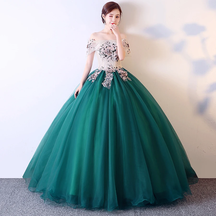 

Wedding Dress Embroidery Boat Neck Wedding Gown 2019 Floor Length Green Wedding Dresses Off Shoulder Lace Vestido De Novia CH006