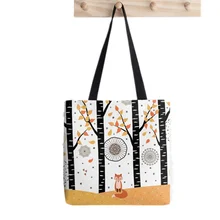 

Shopper Fox Birch Trees Autumn Tote Bag Print Tote Bag women Harajuku shopper handbag girl Shoulder shopping bag Lady Canvas Bag