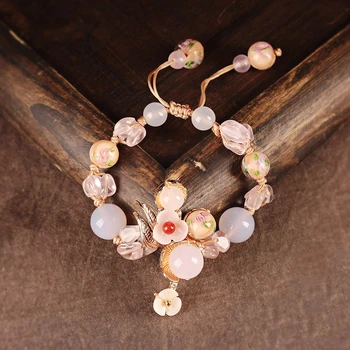

Tinge colors Natural stone Beads Bracelet Strand Bracelets For Women Handmade Flower Jewelry Charm Cuff Wristband Bracelet