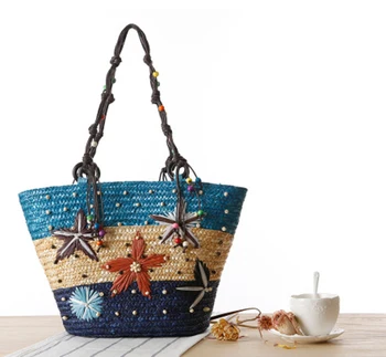 

Fashion Hand Woven Straw Bag Summer Sea Star Rattan Beach Bags Large Capacity Shoulder Bag Handbags Tote for Women Ladies