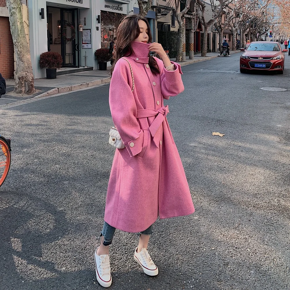 

Photo Shoot French Laziness-Style Single Breasted Long Woolen Jacket Winter Spring New Style Retro British Style Duffle Coat