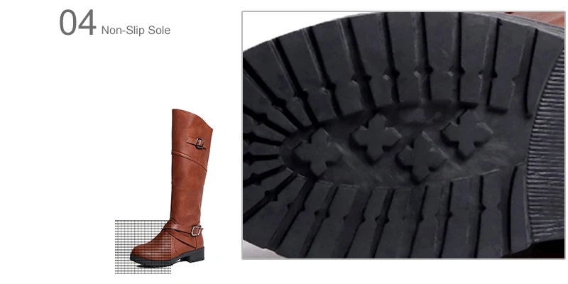 Autumn Shoes Women Knee High Boots Female Buckle Strap Platform Black PU Low Heels Motorcycle Boots Zip Ladies Classic Footwear