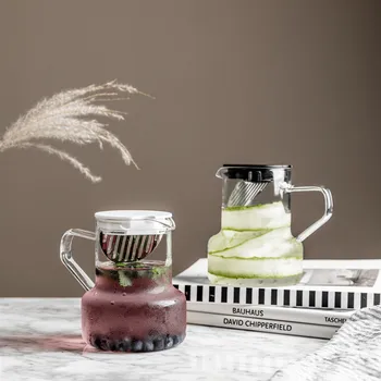 

Cutelife Nordic Resistant Glass Coffee Pot Water Pot with Handle Transparent Water Bottle Water Dispenser Coffee Cup With Spoon