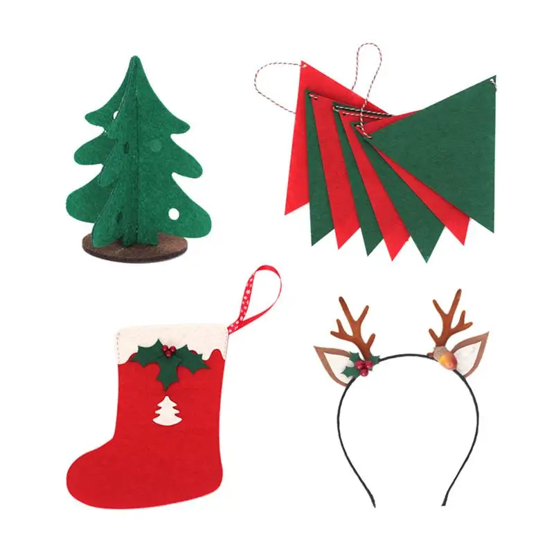 4pcs Christmas Pendants Portable Lovely Durable Parents-child DIY Props Christmas Tree Antler Headband for School