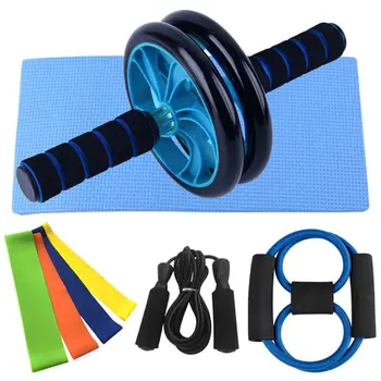 

8 Pcs Abdominal Wheel Stretching Strap Resistance Loop Band Yoga Starter Kit for Home Exercise Fitness Yoga Equipment Set