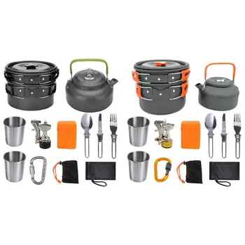 

Outdoor Cookware Picnic Cooking Fry Pan Kettle Fork Cup Cutting Board Kit