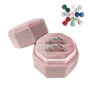 

Velvet Double Ring Box Octagon Wedding Ceremony Ring Box with Detachable Lid 83XF
