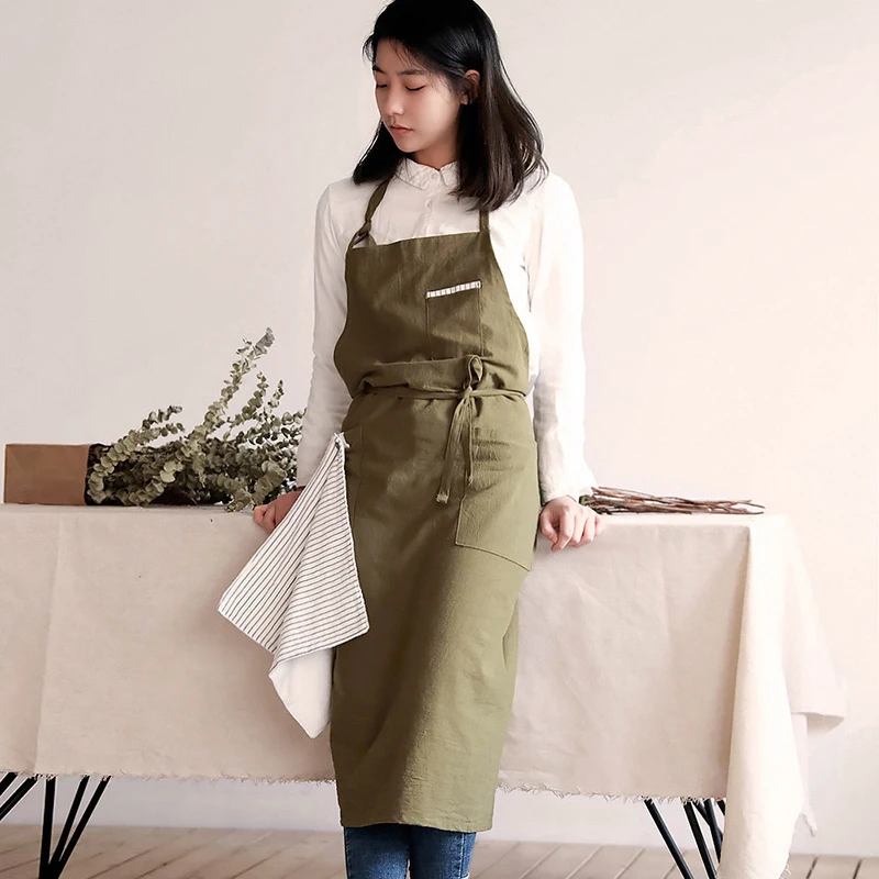 

Fashion Cotton Apron Sleeveless Women With Pocket Home kitchen Restaurant Coffee Art Flower Shop Baking Work Clothes