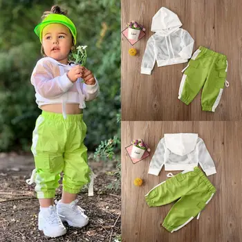 

1-6T Toddler Kids Baby Girl Summer Outfits Infant Clothes Sets Net Hooded T-Shirt Tops Pants Outfit Casual Sets Girls Tracksuits