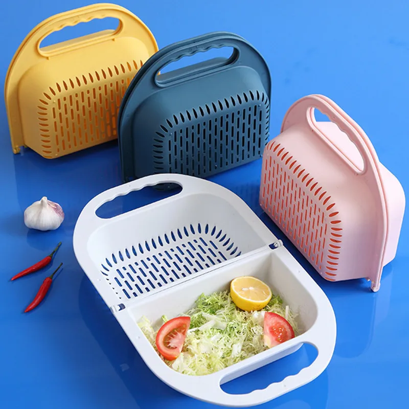 Kitchen Folding Drain Basket Plastic Vegetable Washing Basin Household Washing Storage Fruit Basket Strainers Kitchen Tool