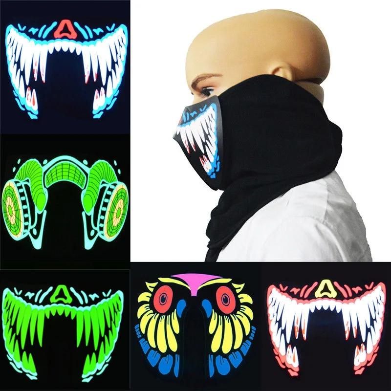 Голосовое управление динамический узор Хэллоуин Led террор маска для лица холодный свет декор для Хэллоуина, вечеринки
