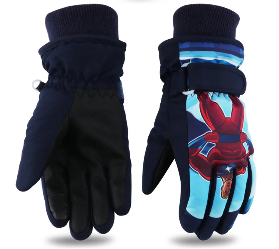 Зимние Детские лыжные перчатки теплые водонепроницаемые детские перчатки из плотного бархата для мальчиков и девочек Нескользящие перчатки из искусственной кожи для детей от 3 до 13 лет