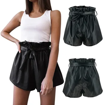 

Black Women Summer Casual Strap A-line Short Loose Wide Leg High Waist Ladies Shorts with Pockets
