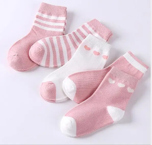 5 пара/лот, детские носки Kawaii, хлопковые Дышащие носки для маленьких мальчиков и девочек, детские носки, 5 видов, подходят для От 1 до 12 лет - Цвет: pink love