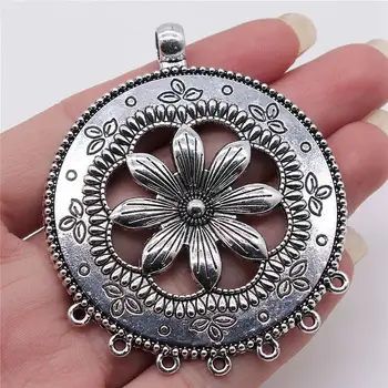 

Wholesale Jewelry Lots Antique Silver Color 58x70mm Carved Hollow Large Wafer Pendant Charm Pendant Accessories Jewelry 9 Pieces