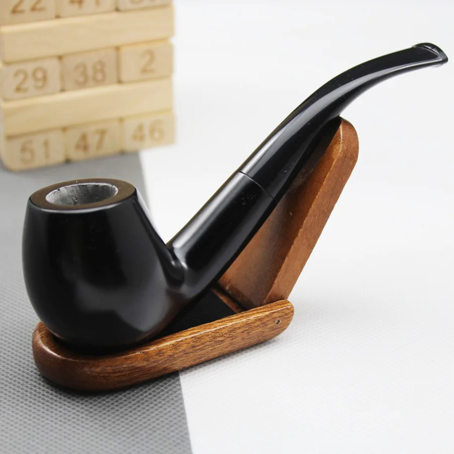 Handmade Nature Ebony Wood Bent Type Round Smoking Pipe Tobacco Wooden Smoke Pipe 10pc 9mm Filters + Pouch + Holder #508b smoking accessories tobacco pipe tobacco smoking accessories smoking pipe