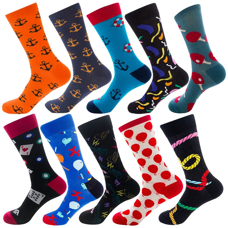 

178Colors Men's Happy Socks Brand Quality Striped Poker Rope Cherry Socks Men Combed Cotton Calcetines Largos Hombre