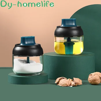 

Glass Spice Bottle Creative Cover Spoon Brush Integrated Seasoning Bottle Salt Pepper Powder Spice Jar Set Home Kitchen Supplies