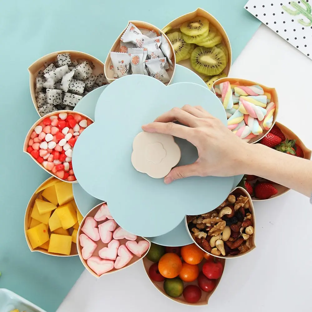 

Double-deck Rotary Storage Box Flower Design Wedding Snack Candy Box Jewelry Organizer Cosmetic Dry Fruit Storage Bin for Party#