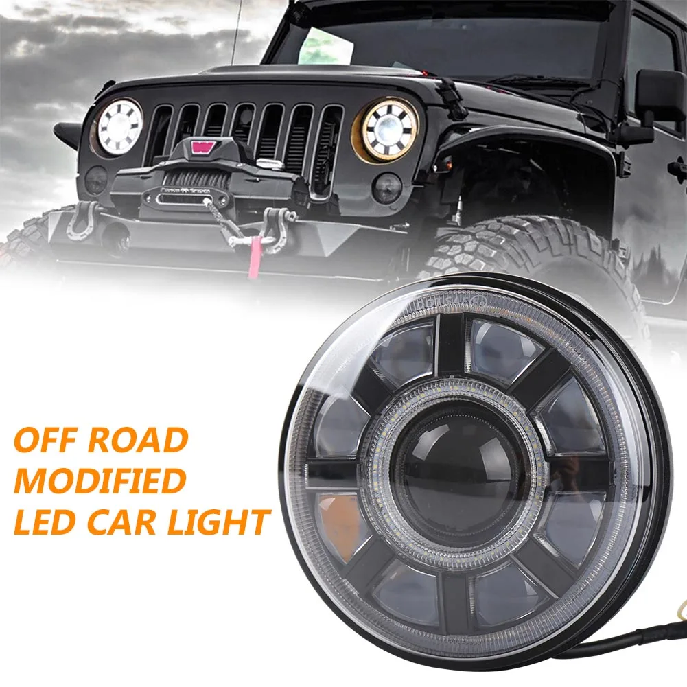 

7inch Angel Eye 60W Aluminum High Low Beam LED Headlight Headlamp Turn Signal Off Road Accessory Round Waterproof For Wrangler
