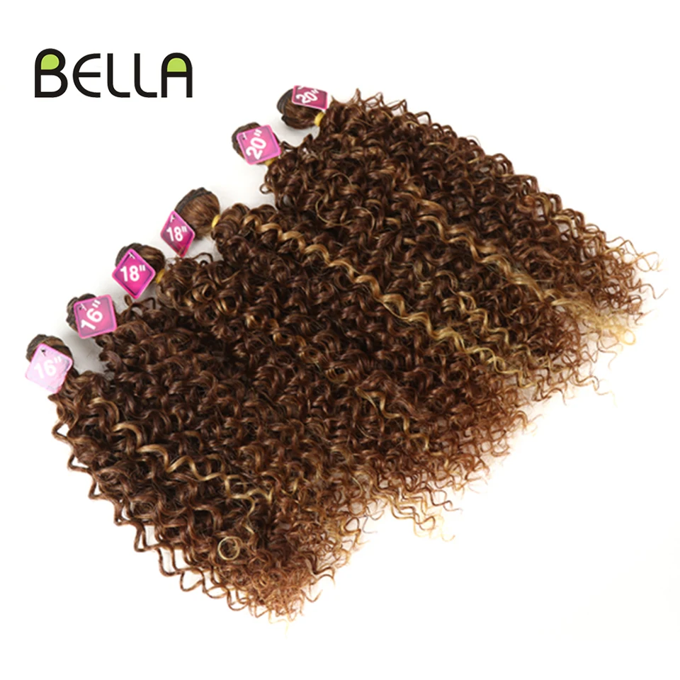 Bella Afro Kinky Curly Synthetic Hair 6 Bundles With 1 Closure 7pcs/Lot 16-20 inch Kinky Curly Bundles Hair Extension hair extensions