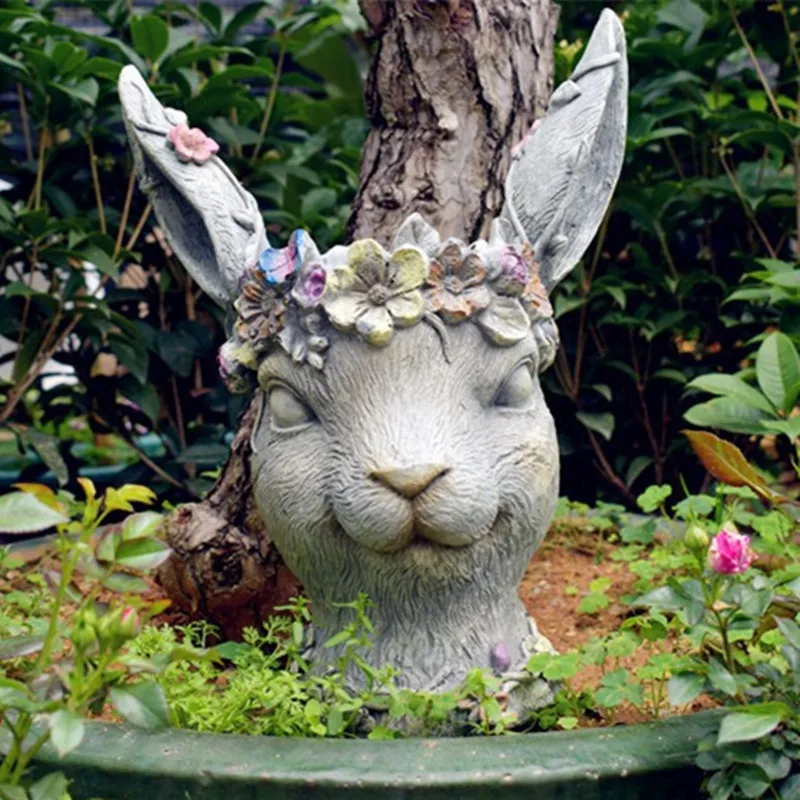 Голова кролика резиновый цветочный горшок садовое растение посадки горшечных поддельных цветов цветок вставки ручной работы искусство Orn украшения дома R3002