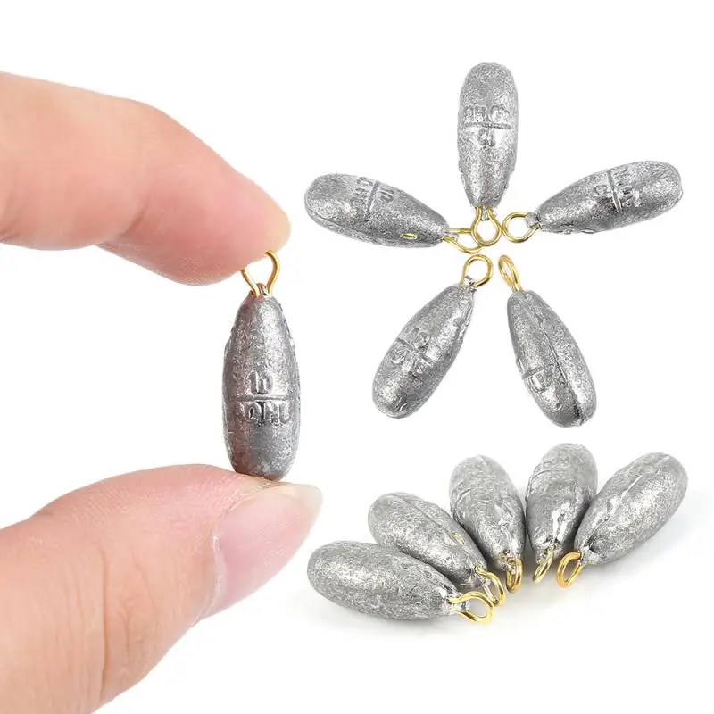 

New 5 Pcs Lead Water Drop Shape Fishing Sinker Weight With Ring Fish Tool Split Shot Rig Sinker Fishing Accessories