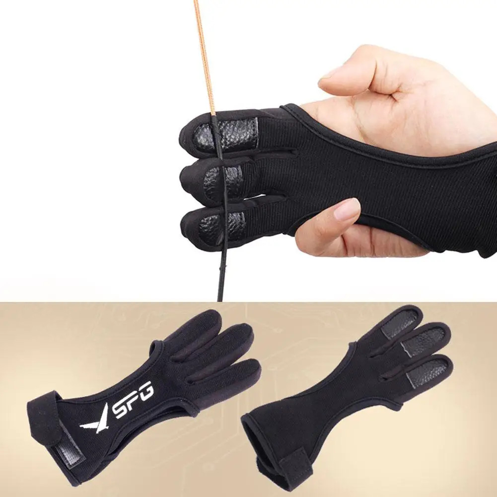 3 Finger Gloves Leather Guard Safety Archery Gloves Curved Bow Cowhide