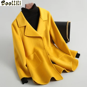 

Boollili Casual Fashion Wool Coat Female Autumn Spring Coats Gray Yellow Double-side Wool Jacket Women Outwear Abrigo Mujer