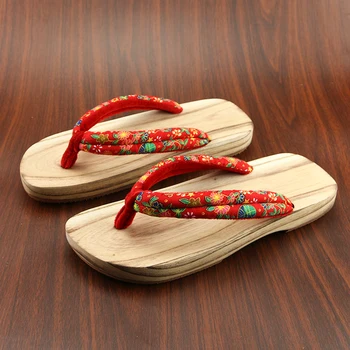 

Man's Wooden Sandals Cosplay Shoes Mid Heel Round Front Summer Slippers Beach Flip Flops Japan Geta